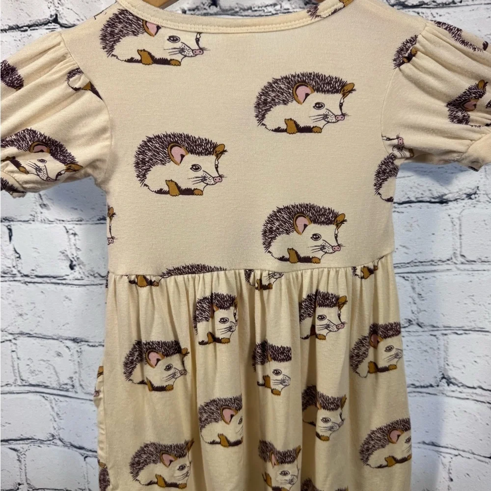 Kate Quinn Cream Hedgehog Pleated Puff Sleeve Dress